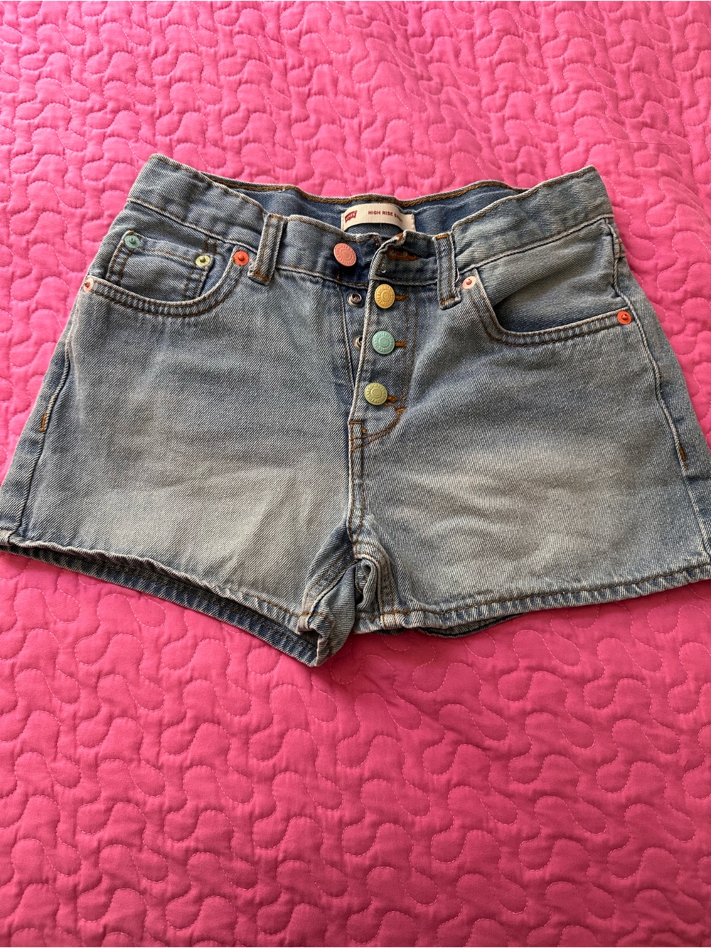Levi's Light Blue Denim Shorts with Rainbow Button Accents
